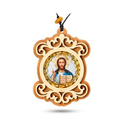Подвес с иконами &quot;И.Христос-БМ Казанская&quot; с Янтарем